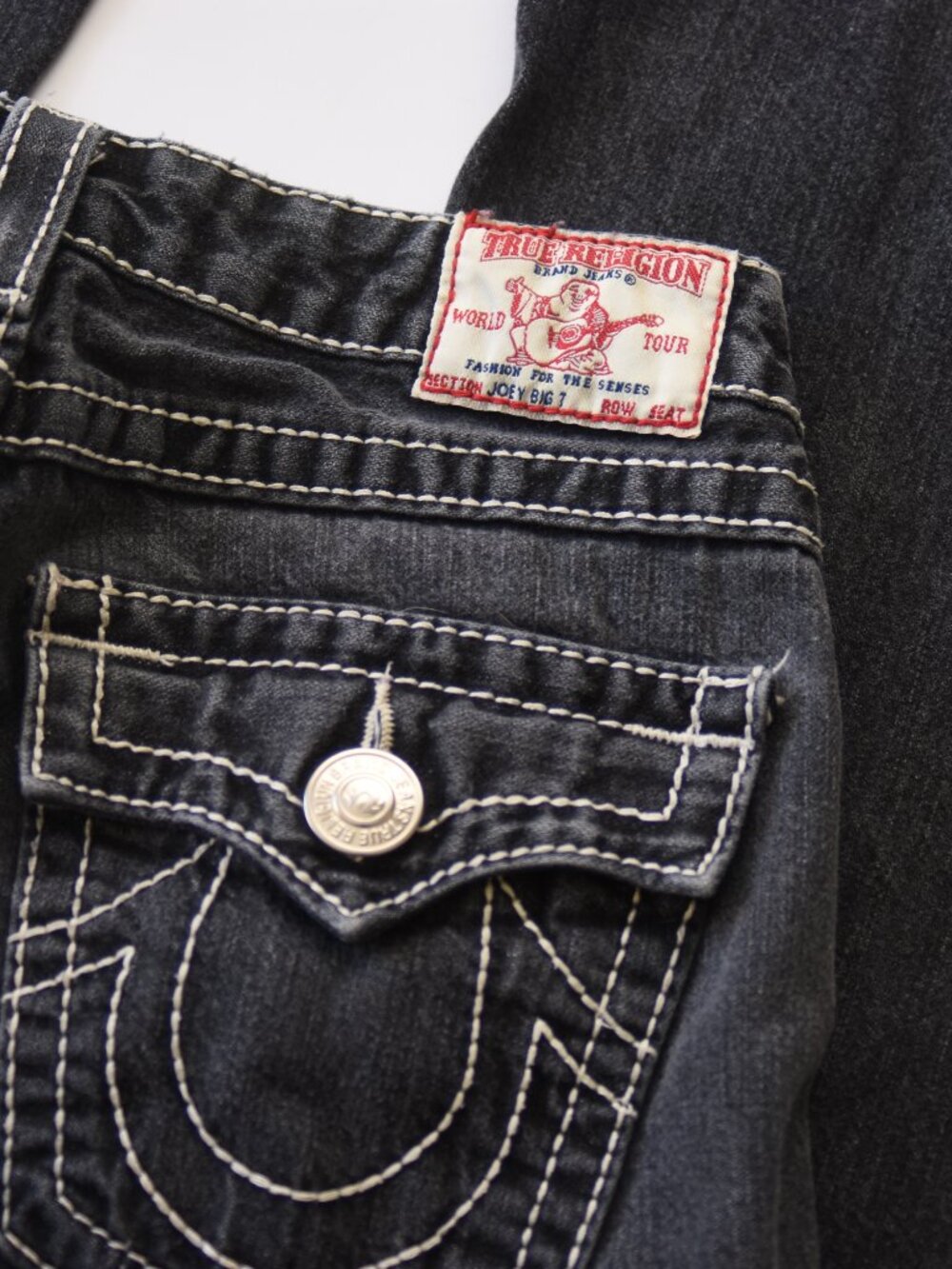 Vtg True Religion Joey Big T Flare Jeans Women's 27 MADE IN USA Y2K Twisted Seam - Picture 5 of 11